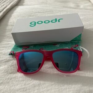 NWB Goodr Pink Sunglasses with Blue tint Reflective Shades.